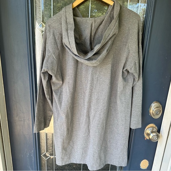 Eileen fisher large gray 1/4 button hooded split seam high low tunic cotton - Picture 8 of 8